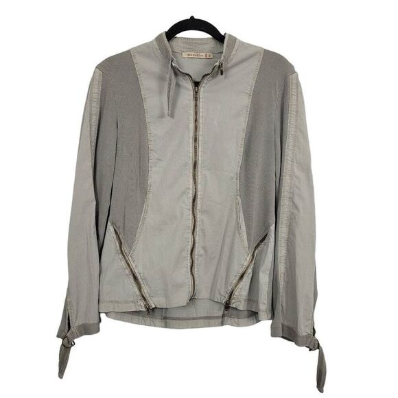 XCVI Wearables Full Zip Jacket Sz M Taupe Green Gray Mixed Media Zip Sides Artsy - Picture 1 of 7
